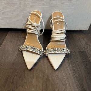 Vivianly White Heels with Crystal Accents